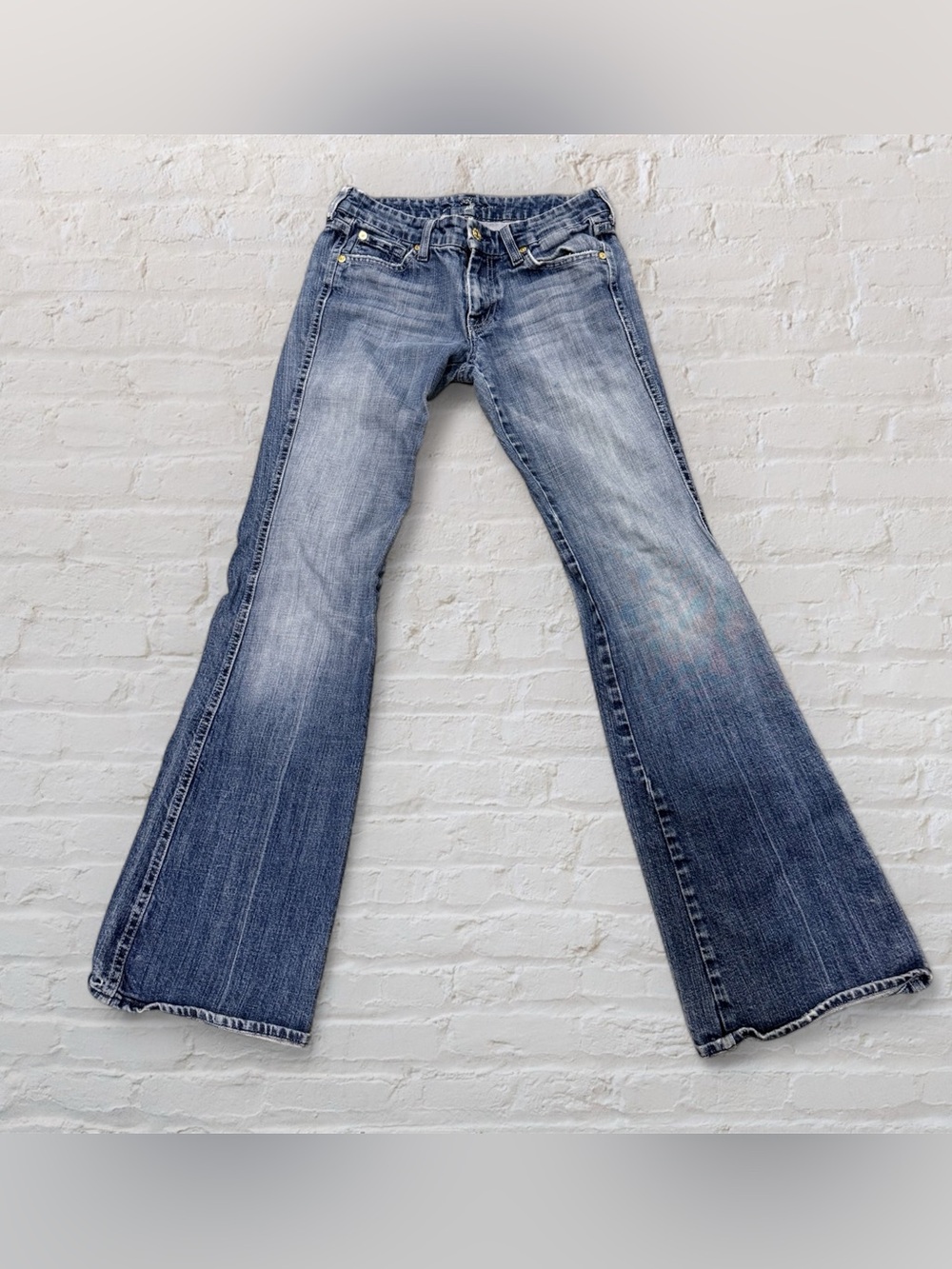 Vintage Y2K Low Rise Bootcut “A” Pocket Jeans 7 For All Mankind Medium Wash